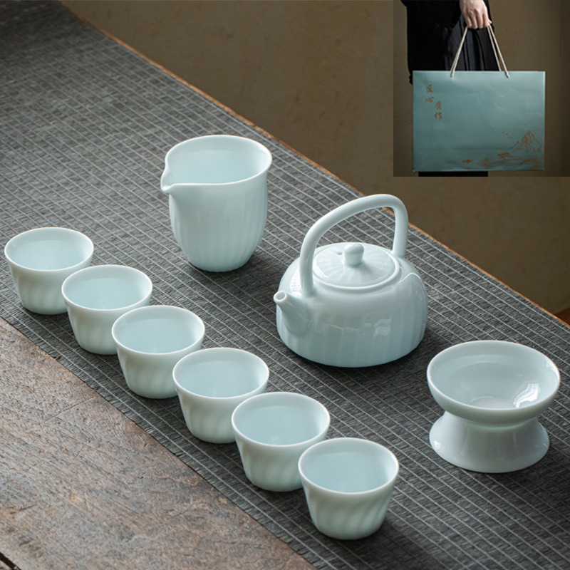 Gift Kung Fu Tea Set Wholesale Household Logo Cover Bowl Beam Pot Opening Dehua Ceramic Tea Set