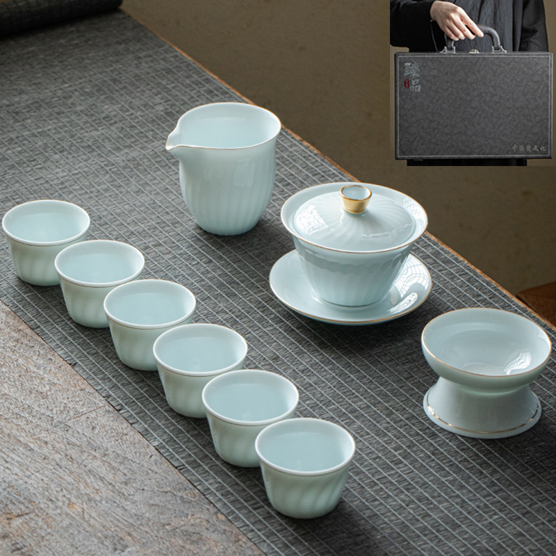 Gift Kung Fu Tea Set Wholesale Household Logo Cover Bowl Beam Pot Opening Dehua Ceramic Tea Set