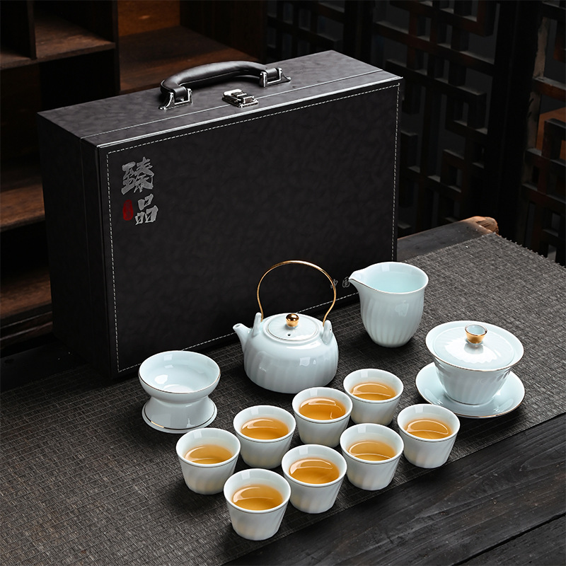 Gift Kung Fu Tea Set Wholesale Household Logo Cover Bowl Beam Pot Opening Dehua Ceramic Tea Set