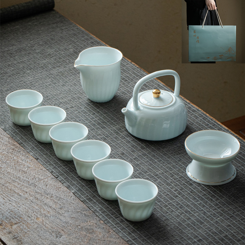 Gift Kung Fu Tea Set Wholesale Household Logo Cover Bowl Beam Pot Opening Dehua Ceramic Tea Set