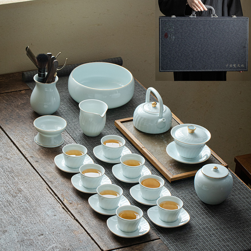 Gift Kung Fu Tea Set Wholesale Household Logo Cover Bowl Beam Pot Opening Dehua Ceramic Tea Set