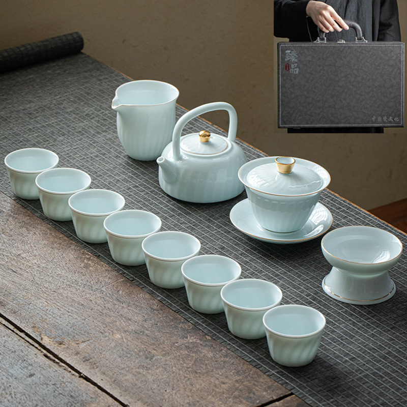 Gift Kung Fu Tea Set Wholesale Household Logo Cover Bowl Beam Pot Opening Dehua Ceramic Tea Set