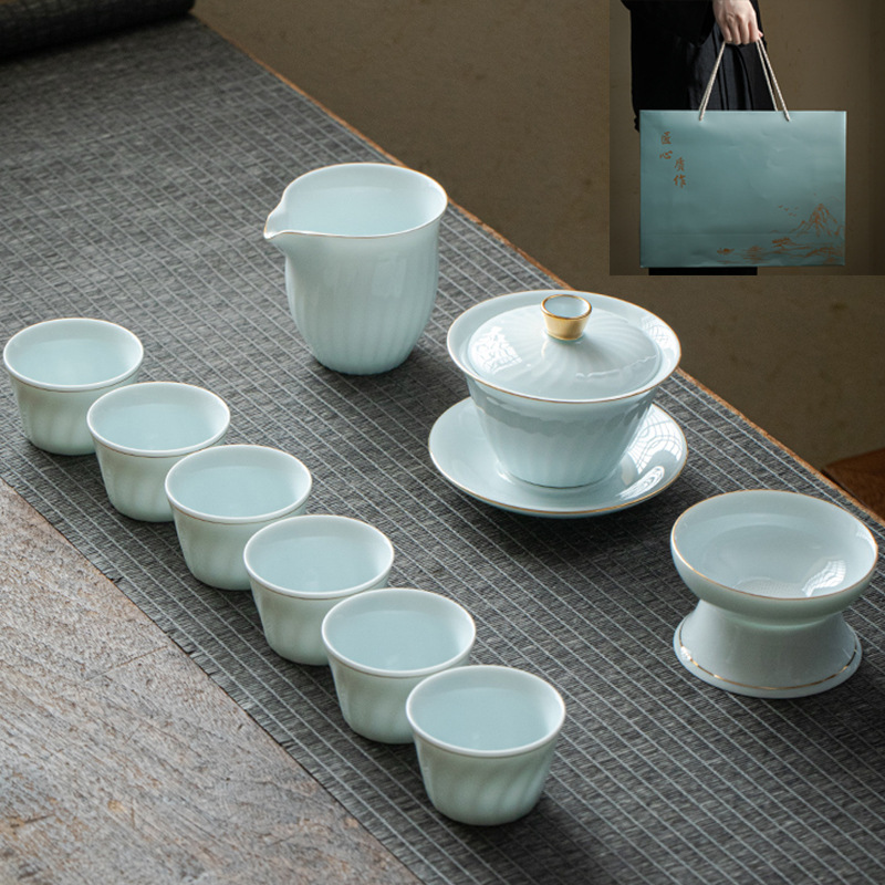 Gift Kung Fu Tea Set Wholesale Household Logo Cover Bowl Beam Pot Opening Dehua Ceramic Tea Set