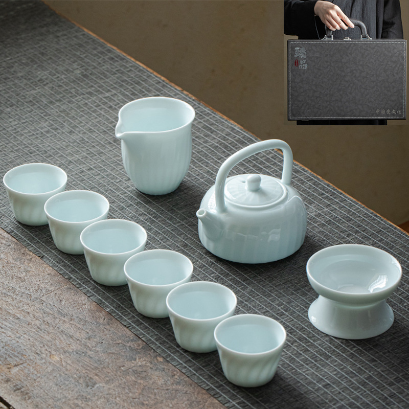 Gift Kung Fu Tea Set Wholesale Household Logo Cover Bowl Beam Pot Opening Dehua Ceramic Tea Set