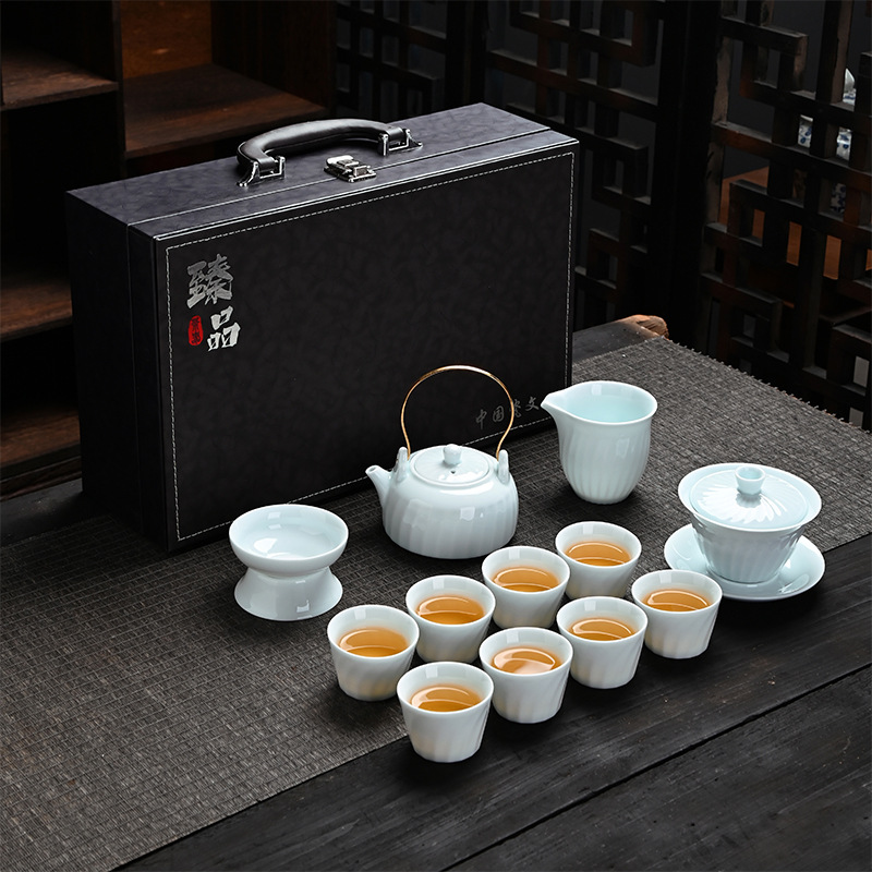 Gift Kung Fu Tea Set Wholesale Household Logo Cover Bowl Beam Pot Opening Dehua Ceramic Tea Set