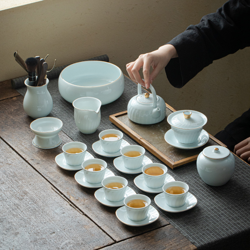 Gift Kung Fu Tea Set Wholesale Household Logo Cover Bowl Beam Pot Opening Dehua Ceramic Tea Set