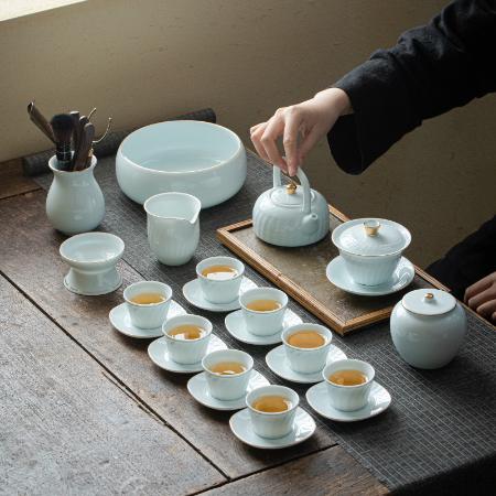 Gift Kung Fu Tea Set Wholesale Household Logo Cover Bowl Beam Pot Opening Dehua Ceramic Tea Set