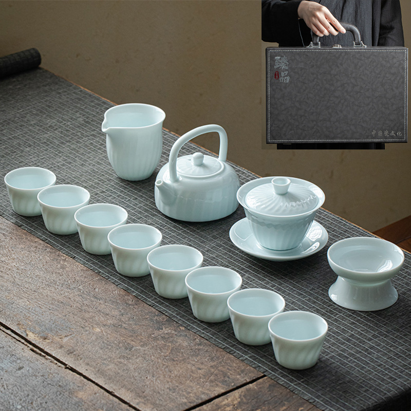 Gift Kung Fu Tea Set Wholesale Household Logo Cover Bowl Beam Pot Opening Dehua Ceramic Tea Set