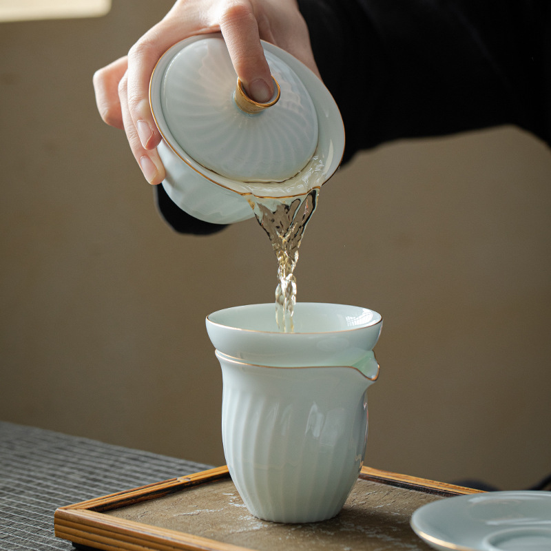 Gift Kung Fu Tea Set Wholesale Household Logo Cover Bowl Beam Pot Opening Dehua Ceramic Tea Set