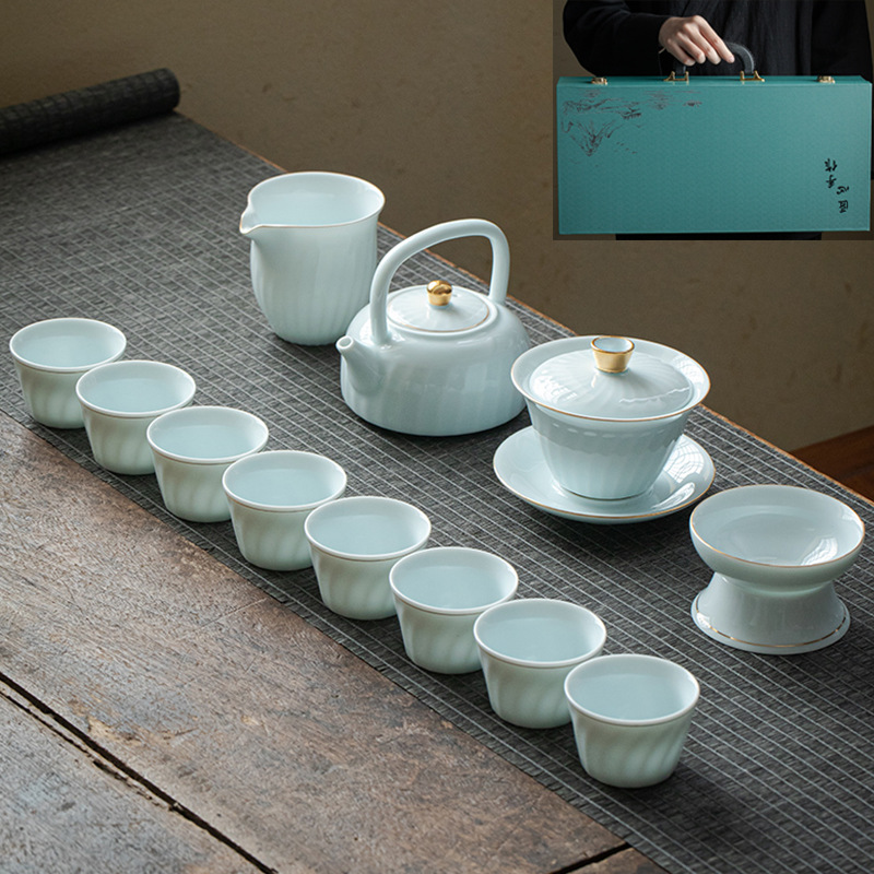 Gift Kung Fu Tea Set Wholesale Household Logo Cover Bowl Beam Pot Opening Dehua Ceramic Tea Set