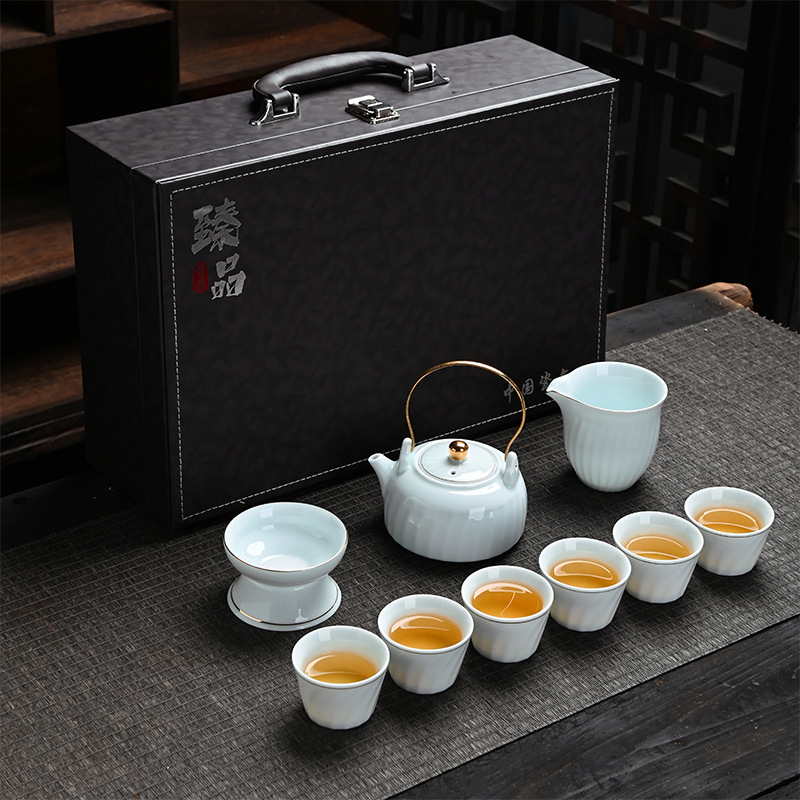 Gift Kung Fu Tea Set Wholesale Household Logo Cover Bowl Beam Pot Opening Dehua Ceramic Tea Set