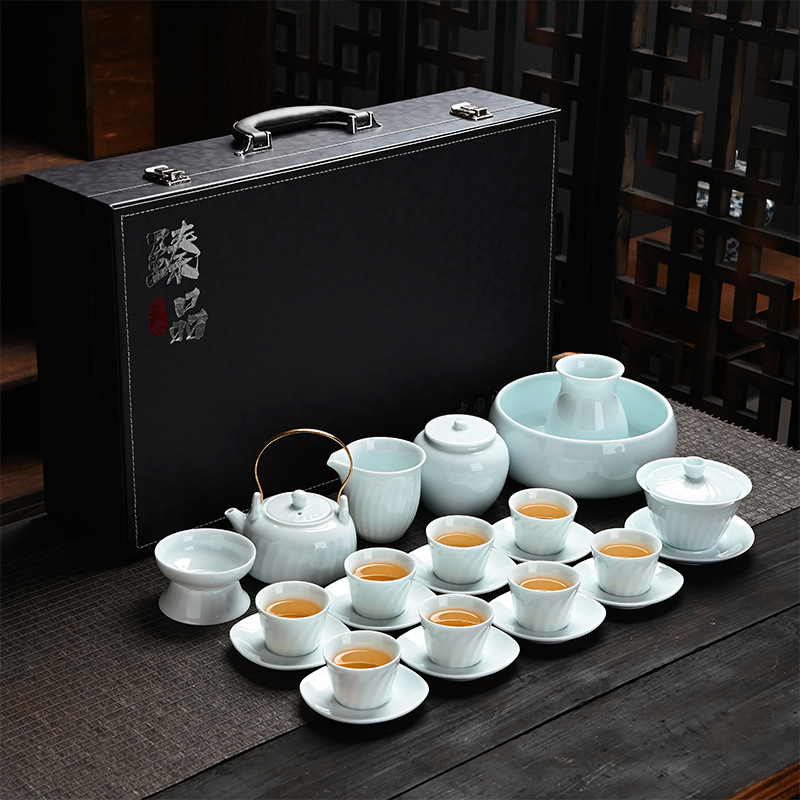 Gift Kung Fu Tea Set Wholesale Household Logo Cover Bowl Beam Pot Opening Dehua Ceramic Tea Set