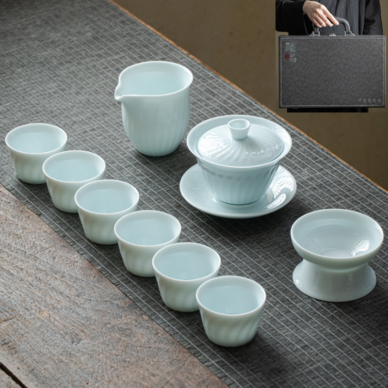 Gift Kung Fu Tea Set Wholesale Household Logo Cover Bowl Beam Pot Opening Dehua Ceramic Tea Set