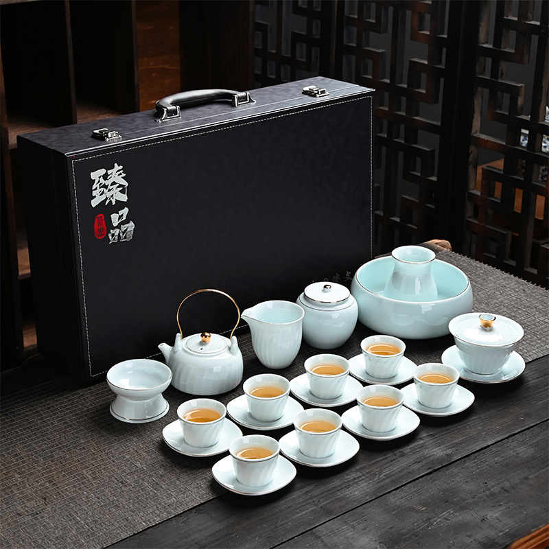 Gift Kung Fu Tea Set Wholesale Household Logo Cover Bowl Beam Pot Opening Dehua Ceramic Tea Set