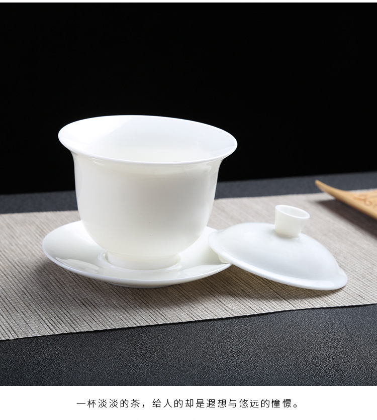 Yangzhi Jade White Porcelain Sancai Lid Bowl Plum Orchid Bamboo Chrysanthemum Mountain Water Single Gold Drawing Large Tea Bowl Ceramic Utensils Wholesale