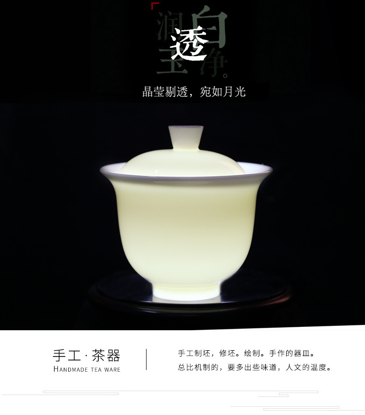 Yangzhi Jade White Porcelain Sancai Lid Bowl Plum Orchid Bamboo Chrysanthemum Mountain Water Single Gold Drawing Large Tea Bowl Ceramic Utensils Wholesale