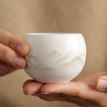 Sheep fat jade white porcelain tea cup, master cup, single cup, household tea cup, men's large ceramic tea cup, high-end gift cup