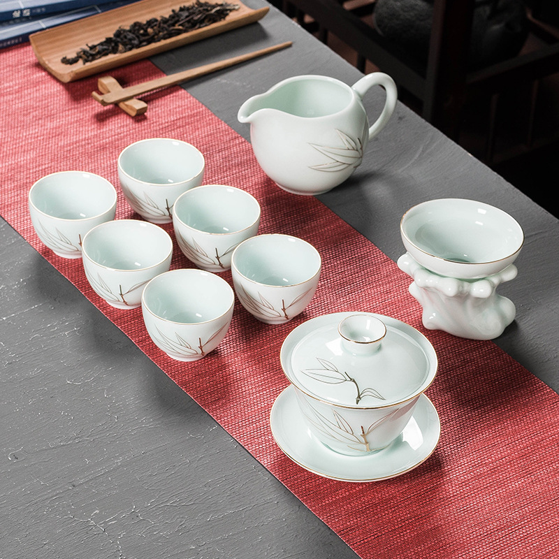 Jinzhu Sancai Bowl Tea Set Logo Lotus Rhyme Teapot Kung Fu Tea Set Wholesale Dehua Ceramics