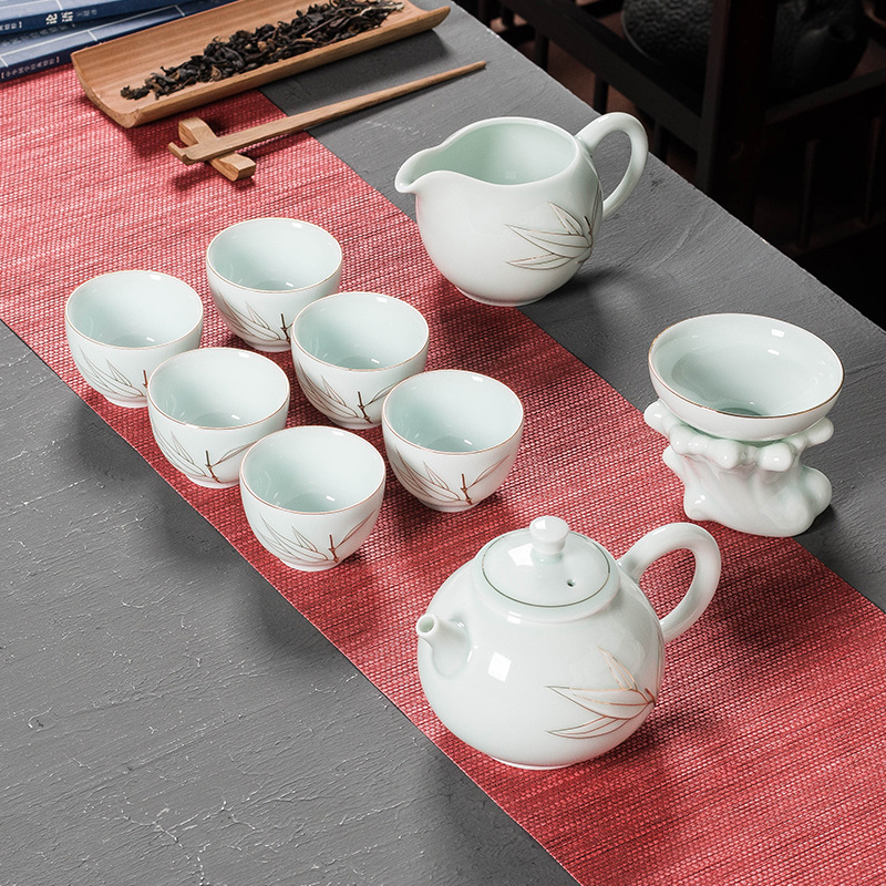 Jinzhu Sancai Bowl Tea Set Logo Lotus Rhyme Teapot Kung Fu Tea Set Wholesale Dehua Ceramics