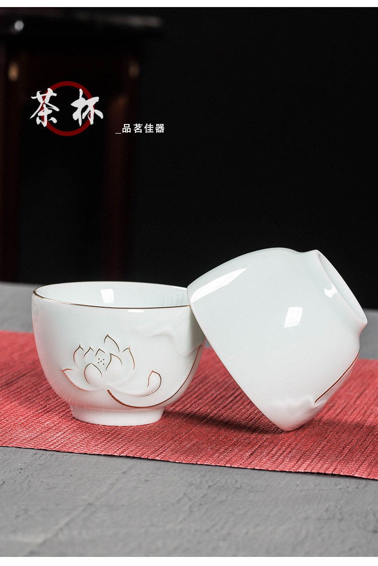 Jinzhu Sancai Bowl Tea Set Logo Lotus Rhyme Teapot Kung Fu Tea Set Wholesale Dehua Ceramics